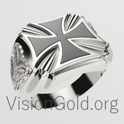 Серебряное кольцо с крестиком для мужчин - Мужское кольцо с крестиком - религиозное кольцо - Мужское кольцо  0109