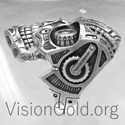 Ασημένιο ανδρικό δαχτυλίδι νεκροκεφαλή 0039