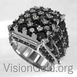 Специальное квадратное мужское кольцо с черными камнями мужские