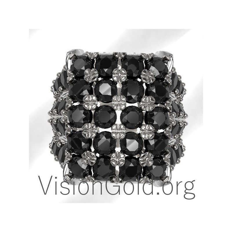 Специальное квадратное мужское кольцо с черными камнями мужские