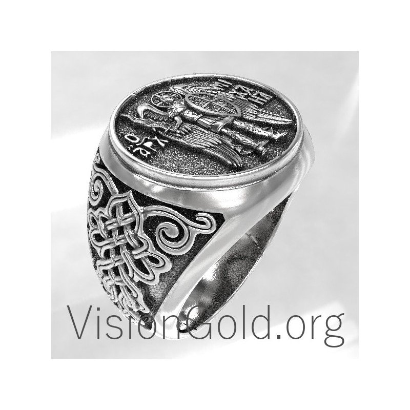 Мужское кольцо-печатка из серебра и архангела Михаила Архангела