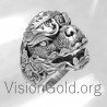 Серебряное кольцо с головой дракона, Мужское кольцо с драконом
