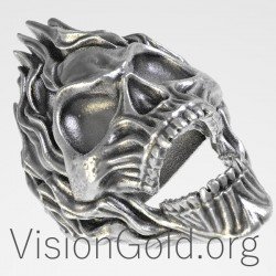 Крылатое кольцо людей стерлингового серебра черепа Хандмаде, готическое кольцо крылатого черепа 0122