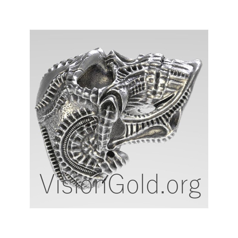 Anillo Calavera Tribal Hombre Plata 0123