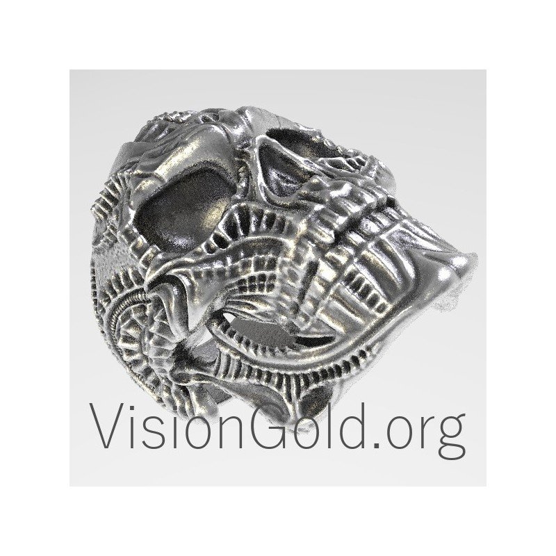 Anillo Calavera Tribal Hombre Plata 0123