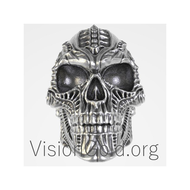 Anillo Calavera Tribal Hombre Plata 0123