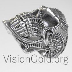 Tribal Ασημενιο Ανδρικο Δαχτυλιδι Νεκροκεφαλη 0123