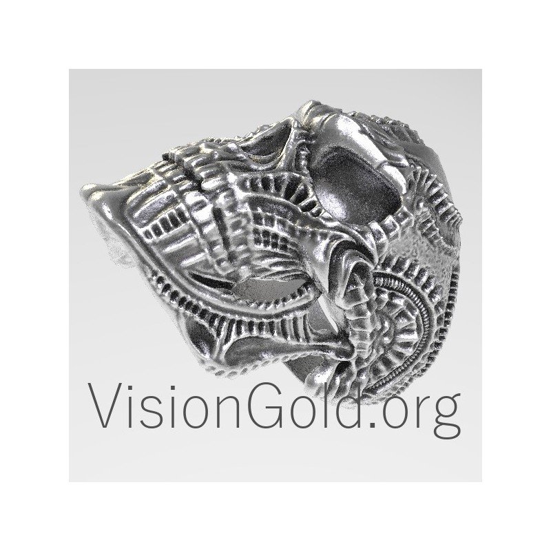 Anillo Calavera Tribal Hombre Plata 0123