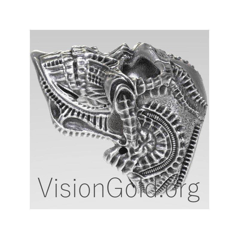 Anillo Calavera Tribal Hombre Plata 0123