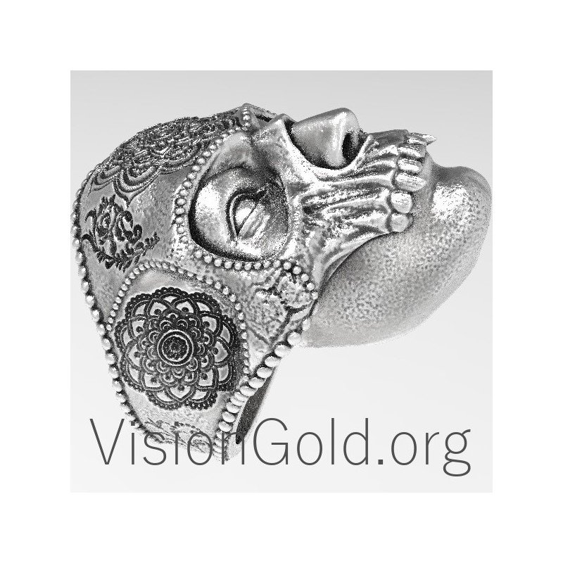 Unique Engraved Biker Skull Ring 0124