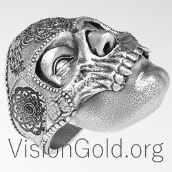 Серебряное кольцо с черепом, кольцо с черепом, байкерское кольцо, мужские кольца, мужские украшения с черепом 0124