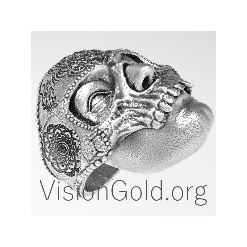 Unique Engraved Biker Skull Ring 0124