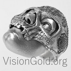 Unique Engraved Biker Skull Ring 0124