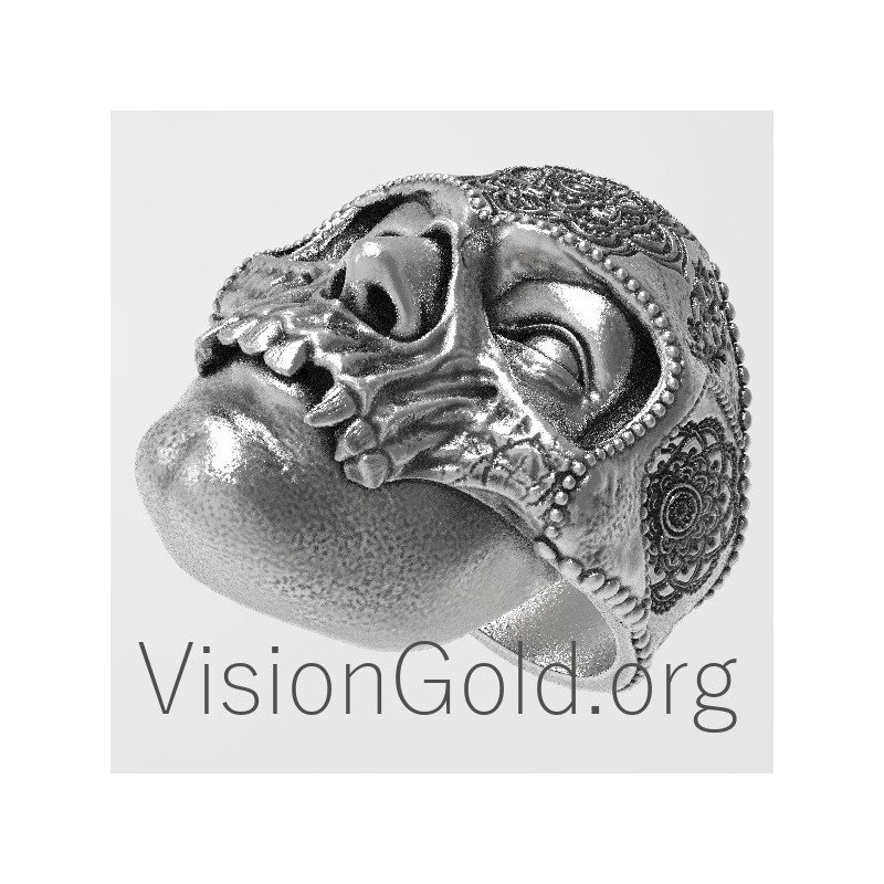 Unique Engraved Biker Skull Ring 0124