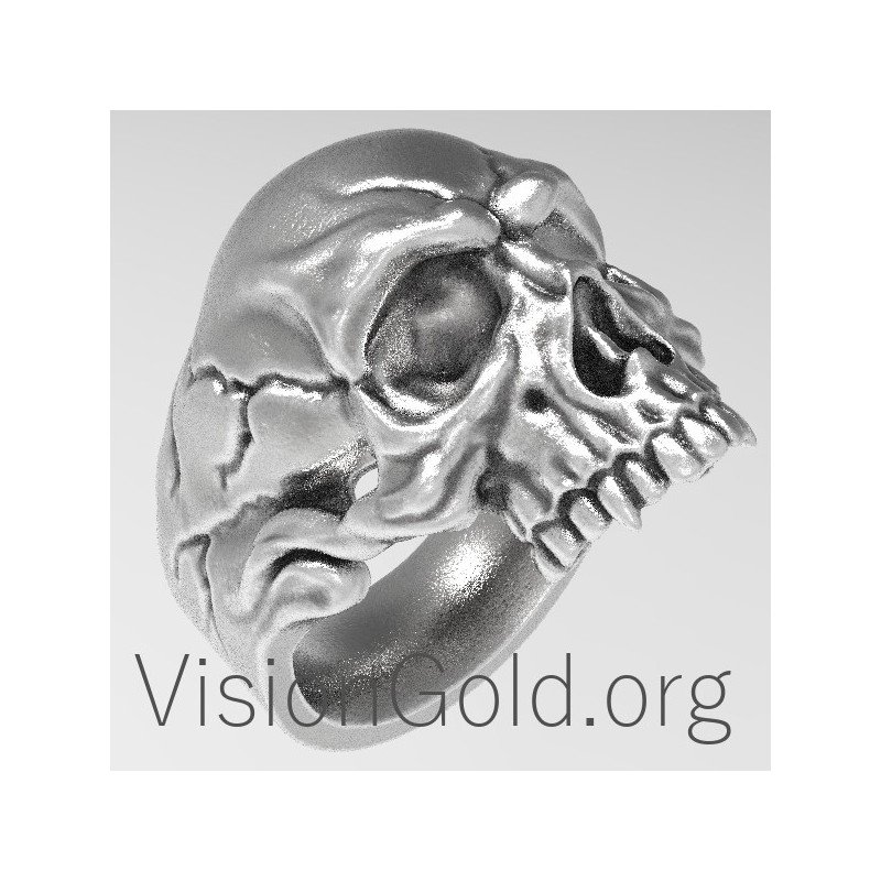 Cool Biker Skull Silver Ring 0125
