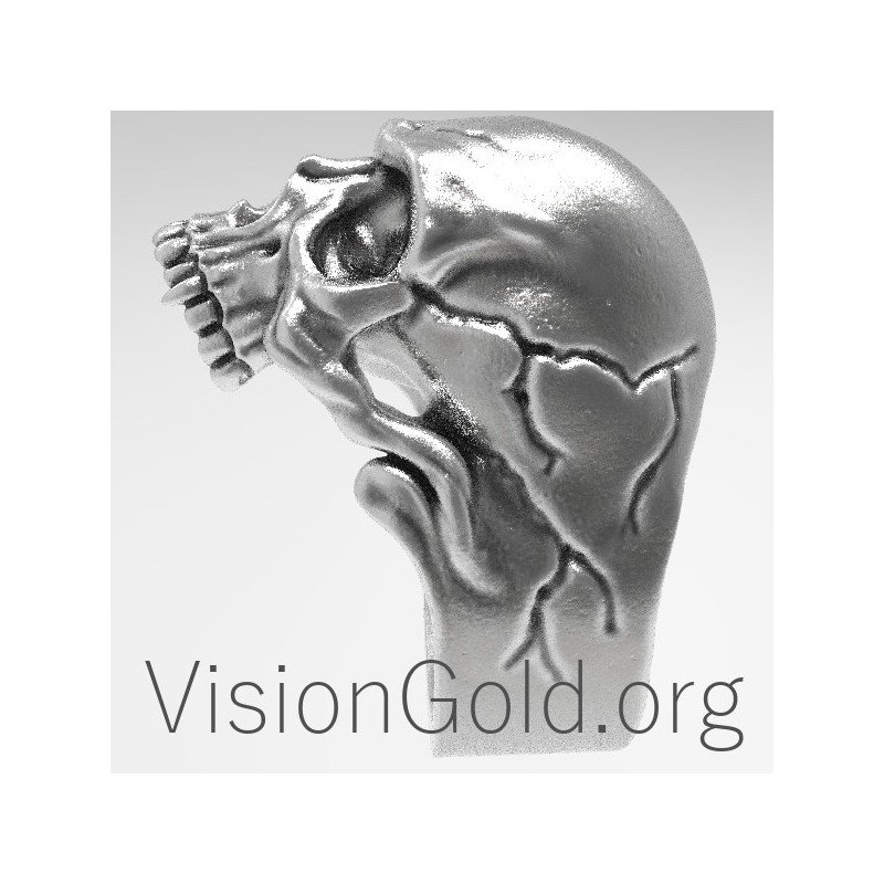 Cool Biker Skull Silver Ring 0125