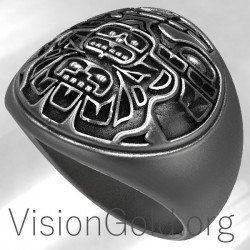 Aztec Solid 925 Sterling Silver Ring For Men  0126
