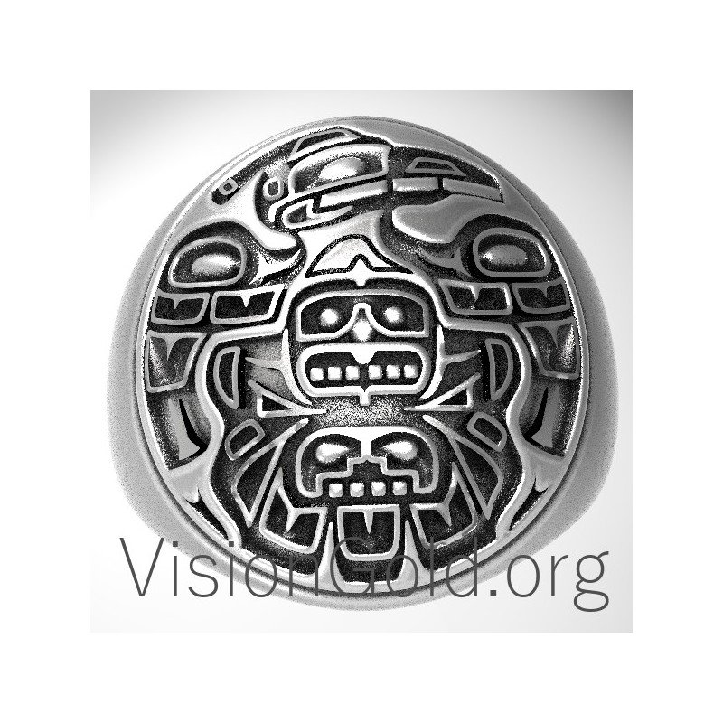 Кольцо ацтеков. Кольцо воина майя. Ягуар. Байкерское кольцо.