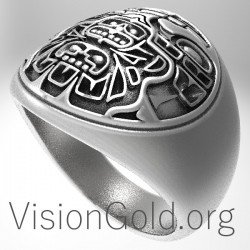 Ασημενιο Αζτεκικο Ανδρικο Δαχτυλιδι 0126