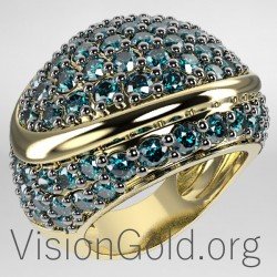 Уникальное смелое женское кольцо ручной работы с цирконами 0338