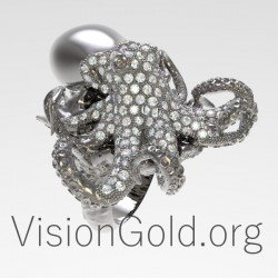 Anillo Pulpo Único Con Diamantes 0664