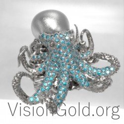 Уникальное кольцо с осьминогом и бриллиантами 0664