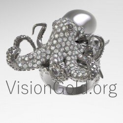 Уникальное кольцо с осьминогом и бриллиантами 0664