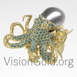 Уникальное кольцо с осьминогом и бриллиантами 0664