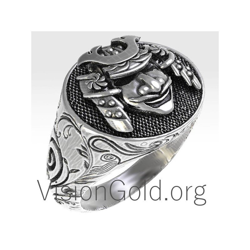 Мужское кольцо Samurai Mask Skull из серебра 925 пробы в