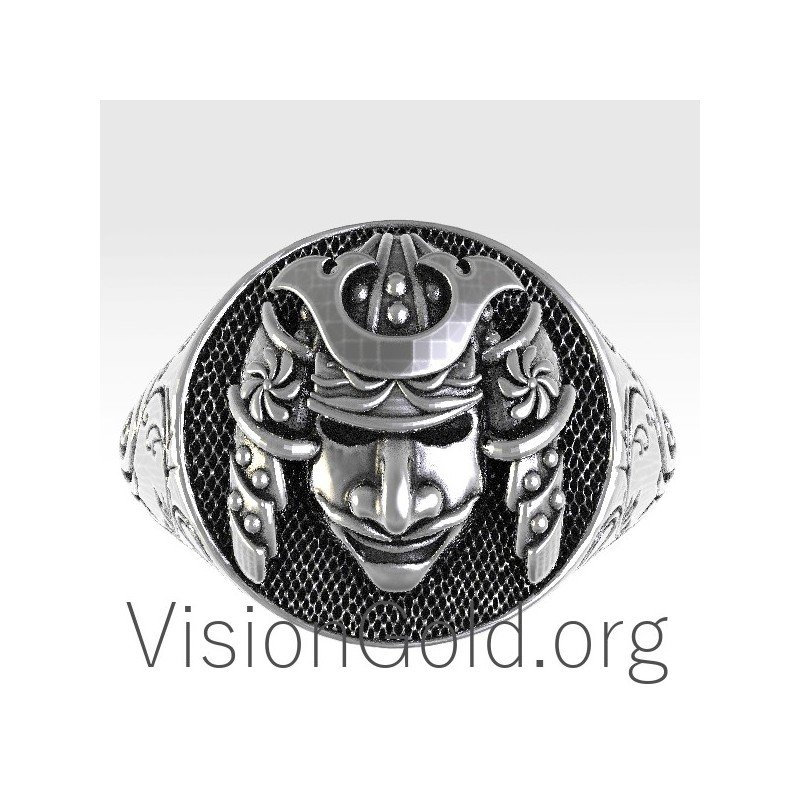 Мужское кольцо Samurai Mask Skull из серебра 925 пробы в