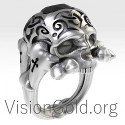 Ανδρικο Δαχτυλιδι Νεκροκεφαλη Με Πετρα 0134