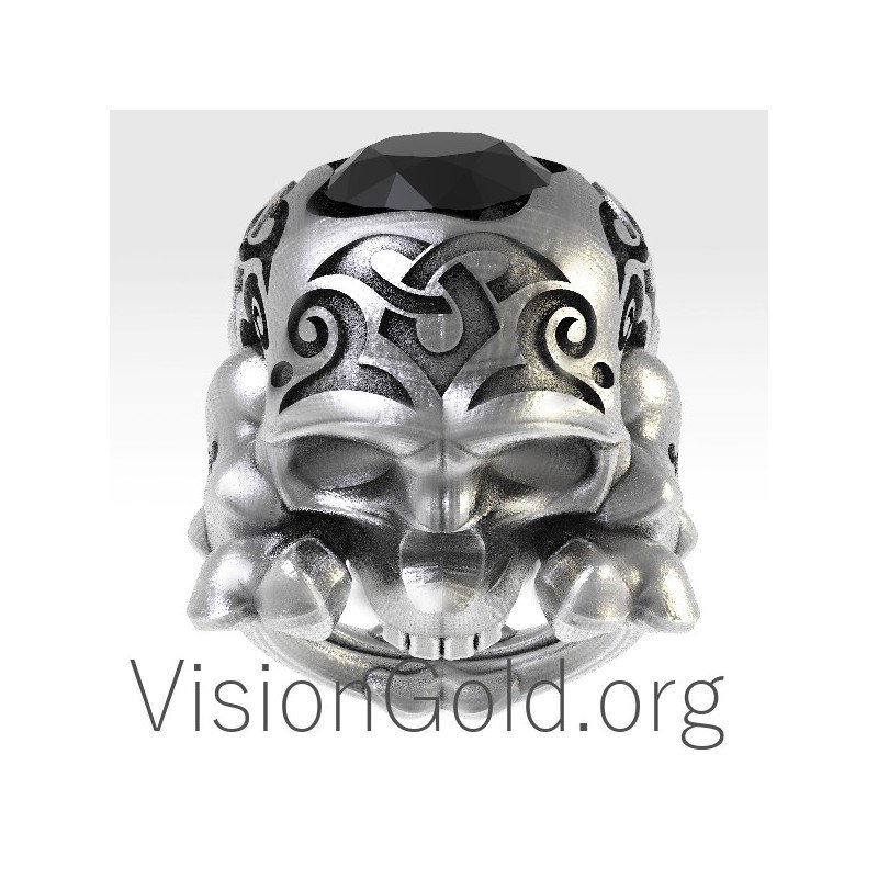 Anillo Hombre Calavera Con Piedra 0134