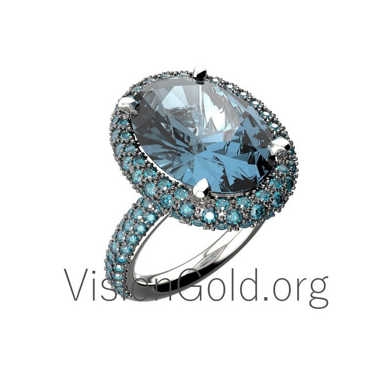 Ring mit Aquamarin und blauem Diamanten 0645