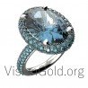 Oval Aquamarine Ring With Blue Diamonds 0645