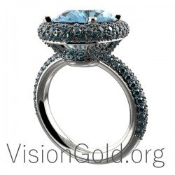 Oval Aquamarine Ring With Blue Diamonds 0645