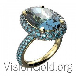 Anillo Con Aguamarina Y Diamantes Azules 0645