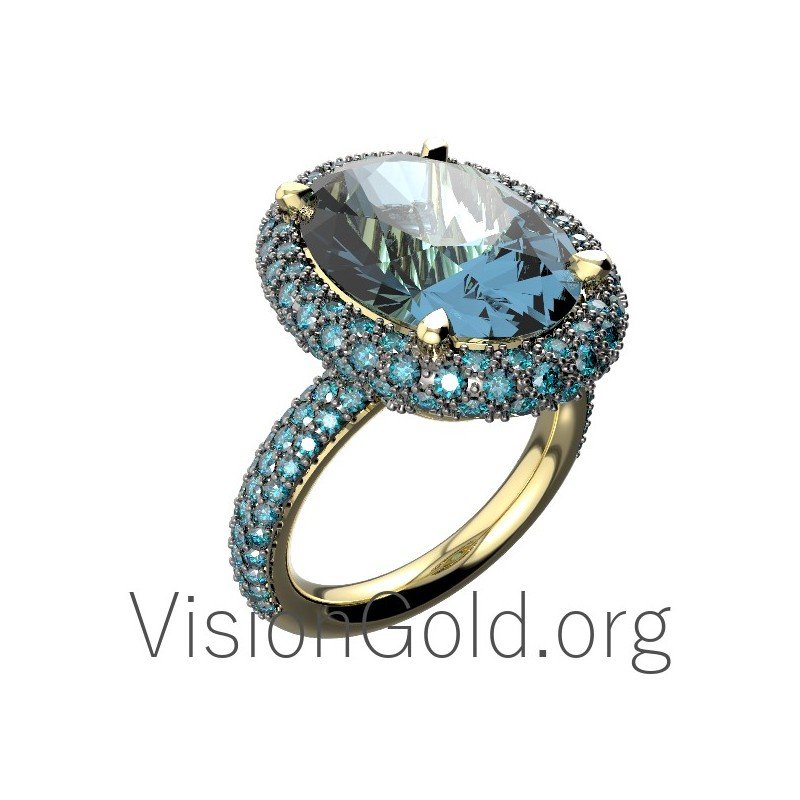 Ring mit Aquamarin und blauem Diamanten 0645