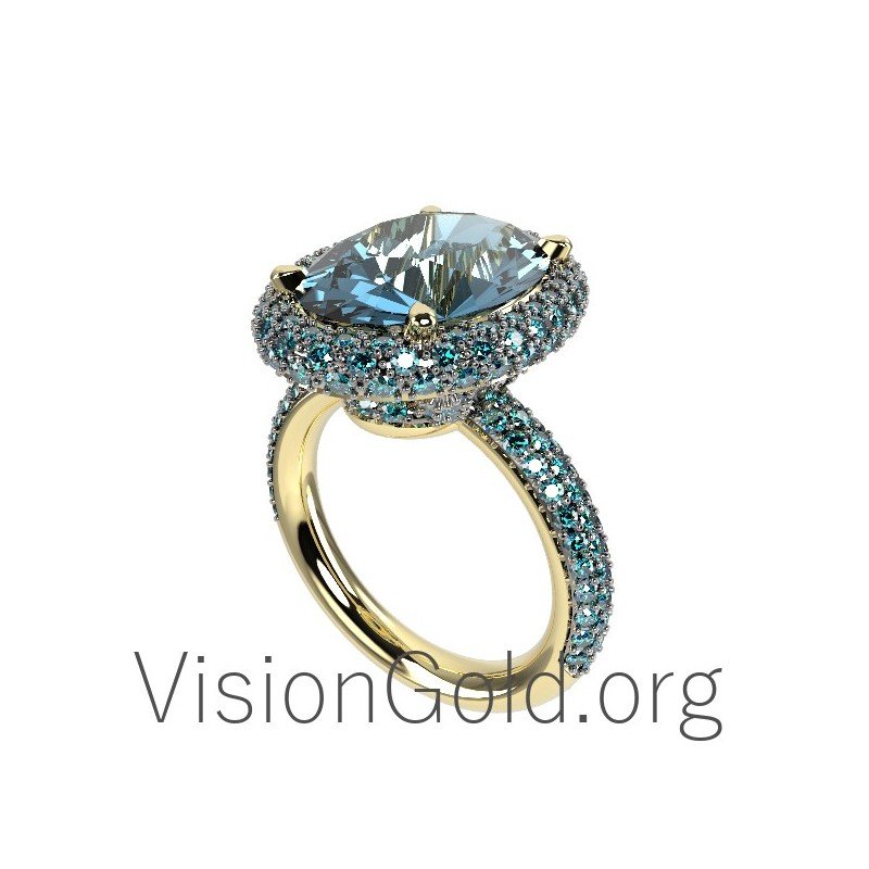 Anillo Con Aguamarina Y Diamantes Azules 0645