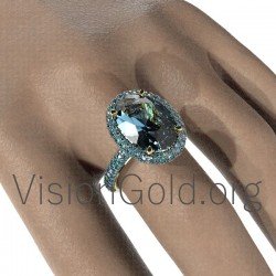 Anillo Con Aguamarina Y Diamantes Azules 0645