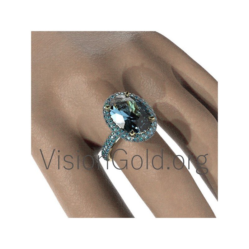 Ring mit Aquamarin und blauem Diamanten 0645