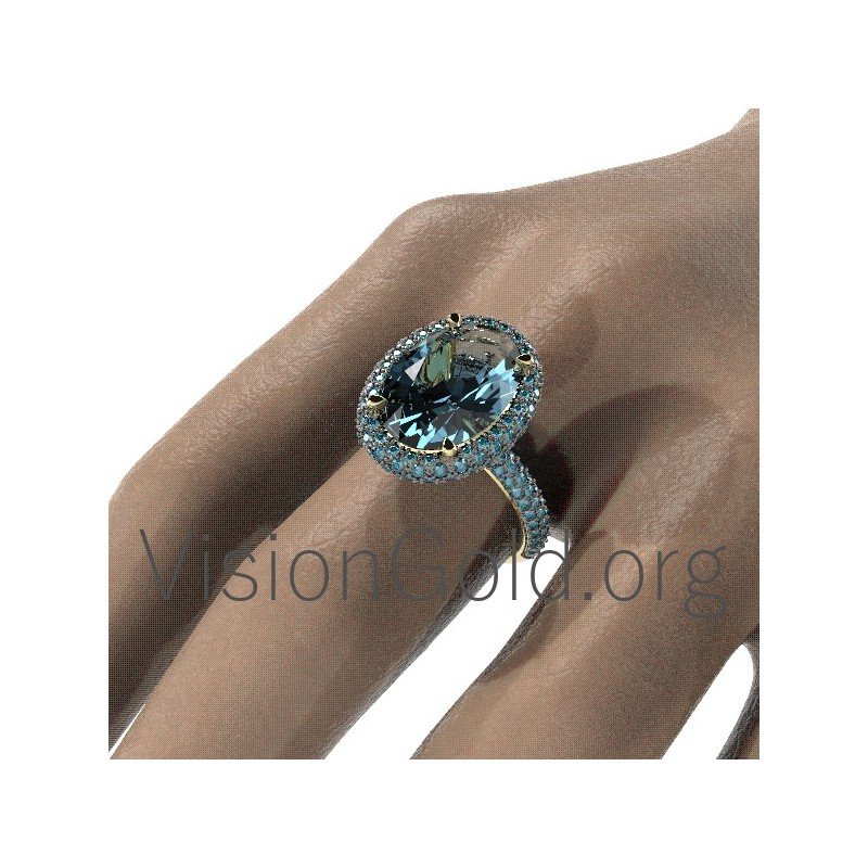 Ring mit Aquamarin und blauem Diamanten 0645