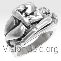 Romantic 925 Sterling Silver Ring, Lovers Ring Silver, Loving Hugging Couple Ring 0139