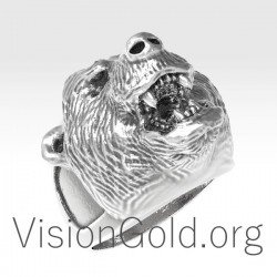 Кольцо с изображением головы медведя, Серебряное кольцо с медведем, Кольцо с медведем викинга, Кольца с диким медведем 0136