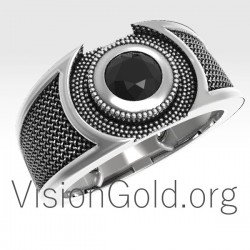 Mens Silver Ring with Black Onyx Stone 0141