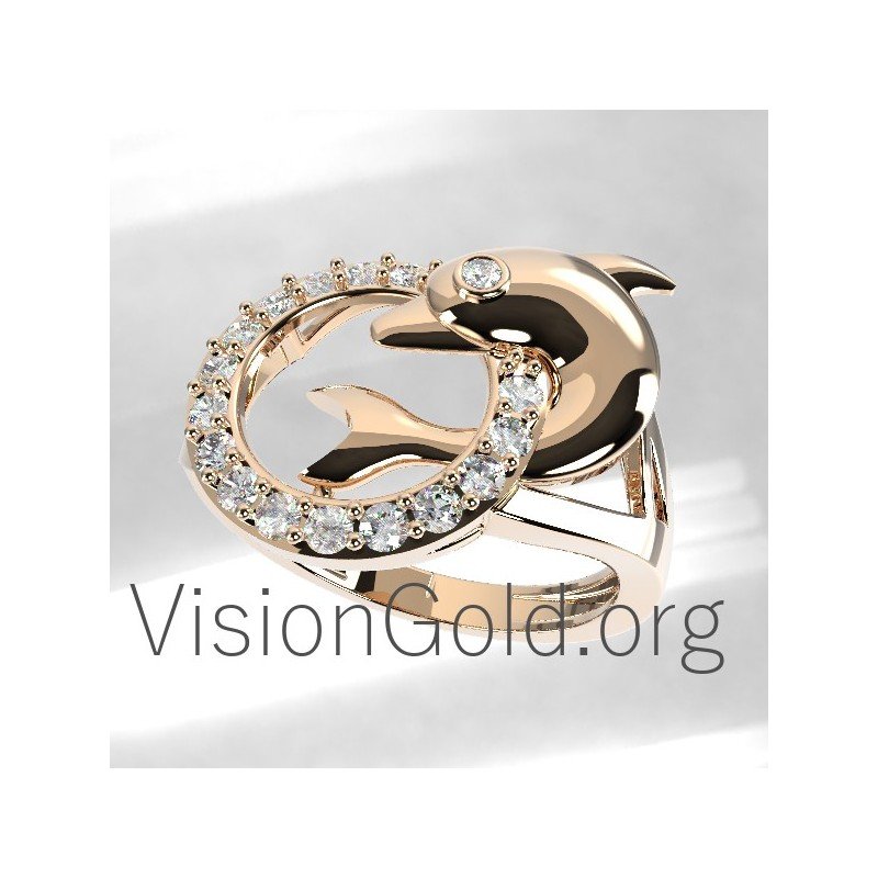 Gold or Sterling Silver Dolphin Ring 0656