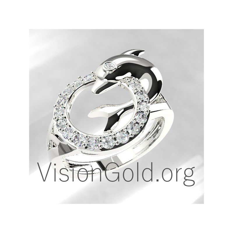 Gold or Sterling Silver Dolphin Ring 0656