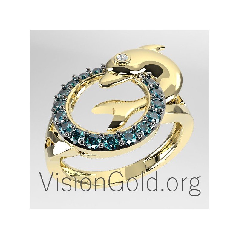 Gold or Sterling Silver Dolphin Ring 0656