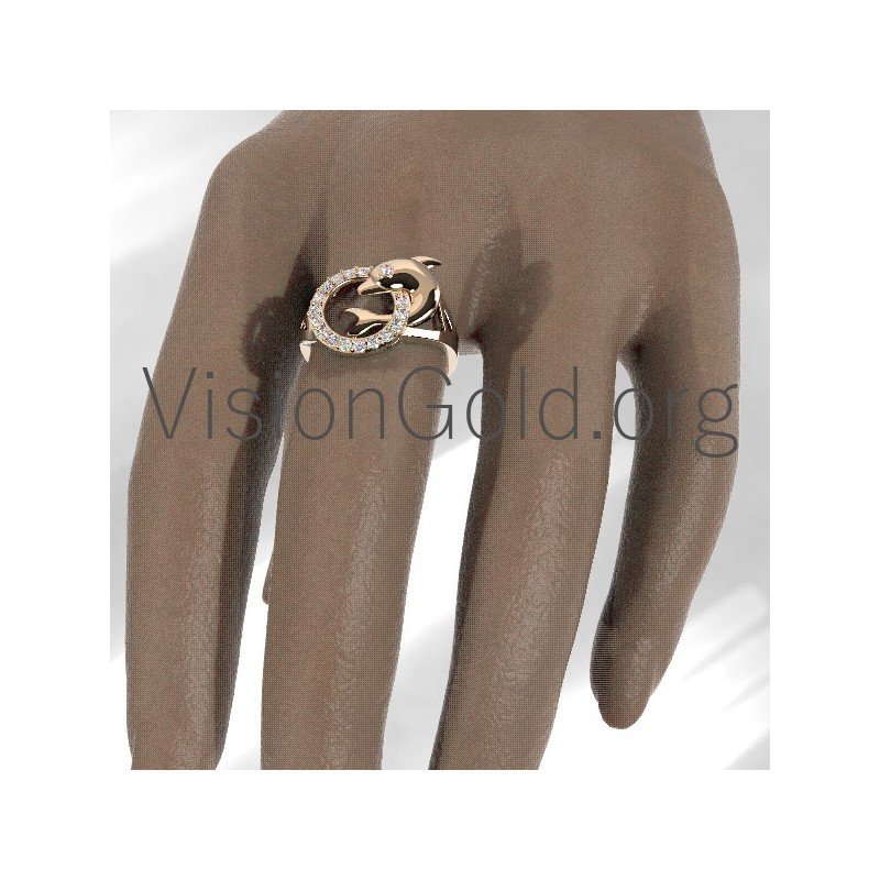 Gold or Sterling Silver Dolphin Ring 0656