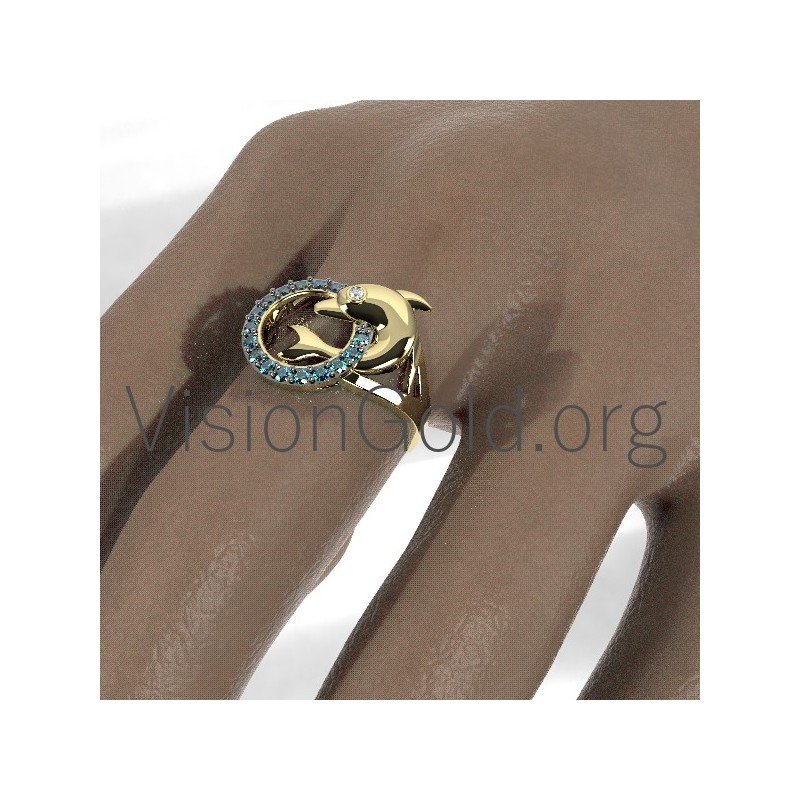 Gold or Sterling Silver Dolphin Ring 0656