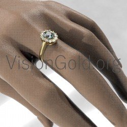 Classic Rosette Ring With Aquamarine and Diamonds 0658